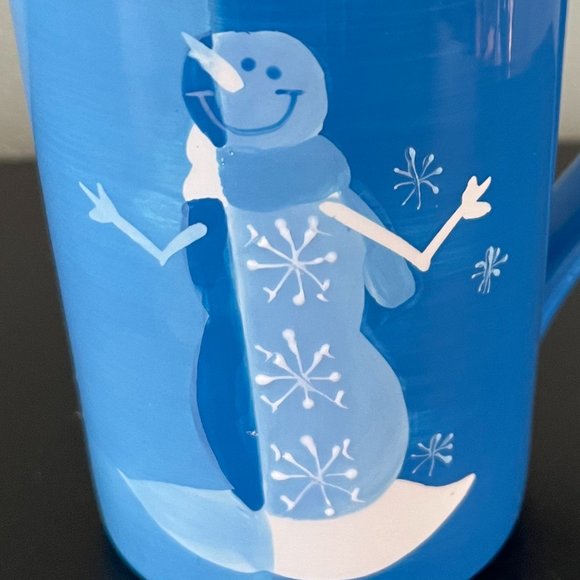 Sonoma Life Style Blue & White Snowman Coffee Mug Cup - Picture 4 of 8